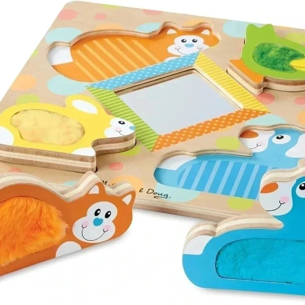 Melissa & Doug First Play‎ Touch & Feel Puzzle Peek-a-Boo Pets 4 Wooden Pieces